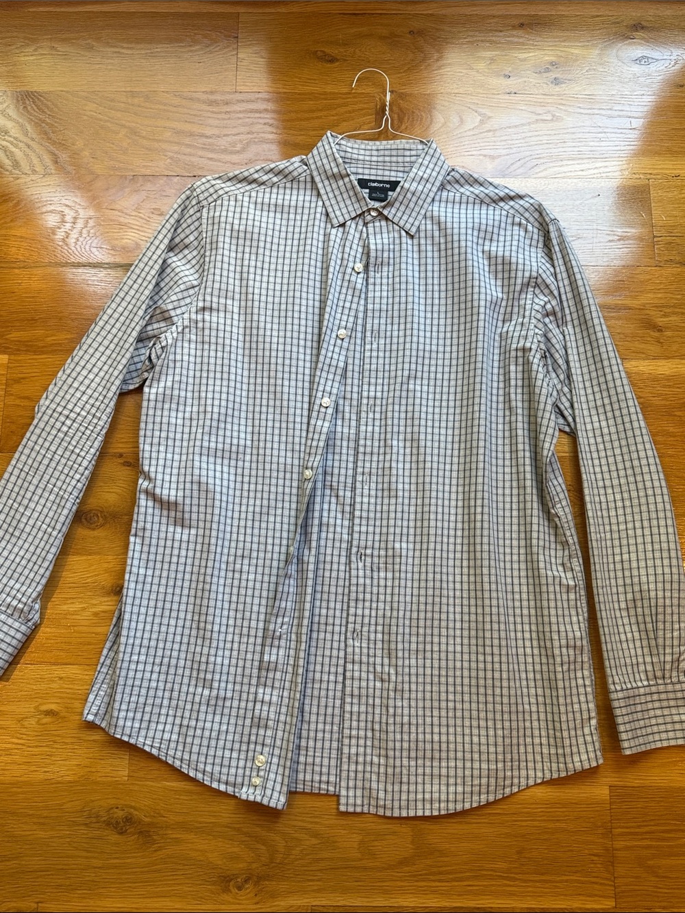Claiborne White and Blue Checked Dress Shirt